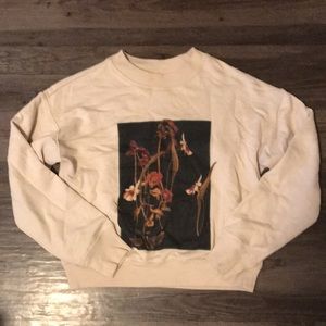 Aritzia Beige Floral Sweater XS